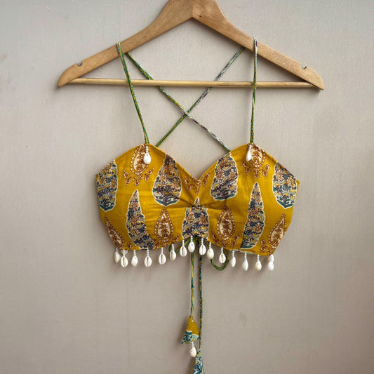Navratri Yellow Leafy With Shell Padded top - KJ10490