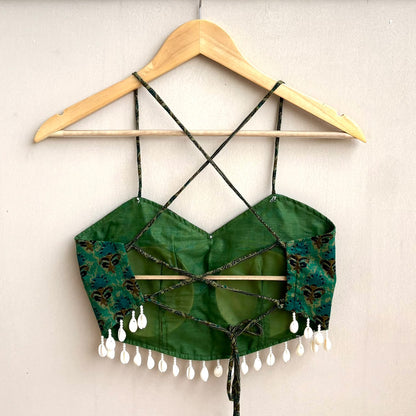 Navratri Green Butti With Shell Padded top - KJ10492