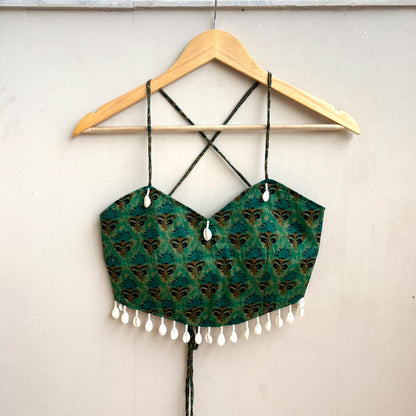 Navratri Green Butti With Shell Padded top - KJ10492
