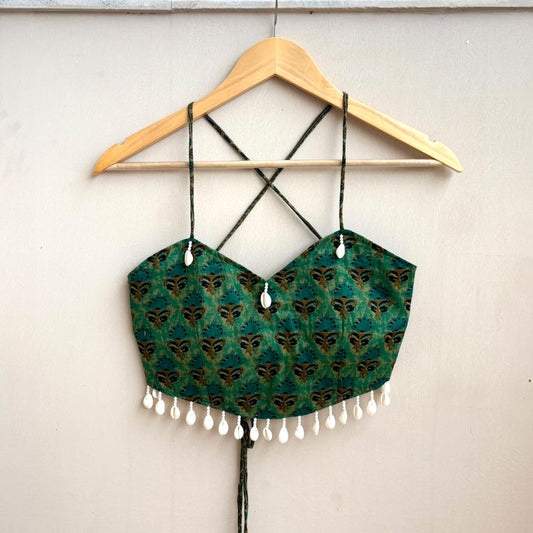 Navratri Green Butti With Shell Padded top - KJ10492