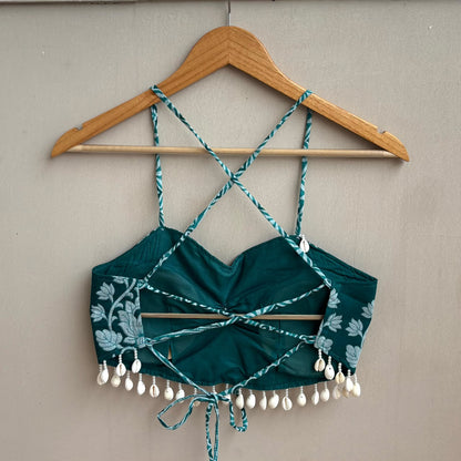 Navratri Teal Green Floral Butta With Shell Padded top - KJ10488