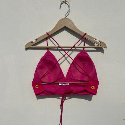 Pink Sunflower Hand Embroidery Removable Padded Bra - KJ10519