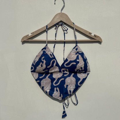 Navy Blue Leopard Summery Removable Padded Bra - Kj10515