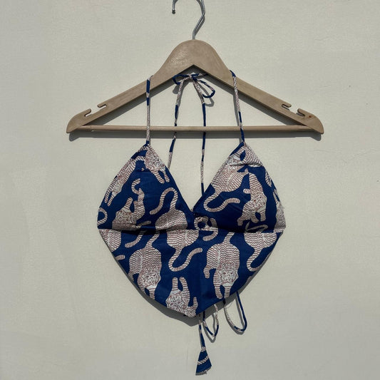 Navy Blue Leopard Summery Removable Padded Bra - Kj10515