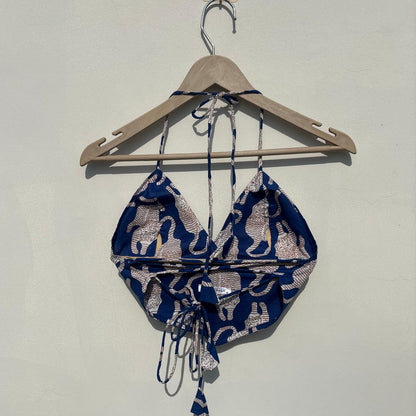Navy Blue Leopard Summery Removable Padded Bra - Kj10515