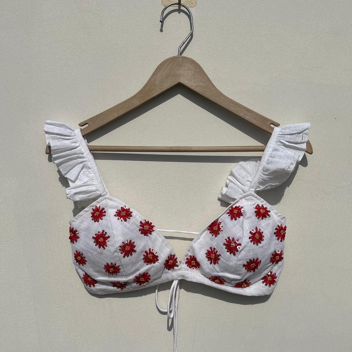 White Navratri Hand Embroidery Removable Padded Bra - KJ10518