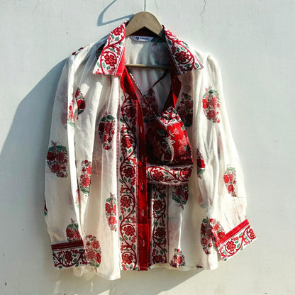 Red Big Floral Shirt and Bra Mul Combo - KJ0824