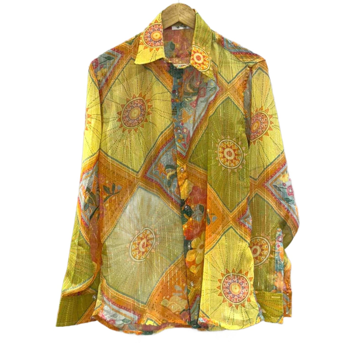 Yellow Multi Shade Lurex Chiffon Shirt - 350- AA0540