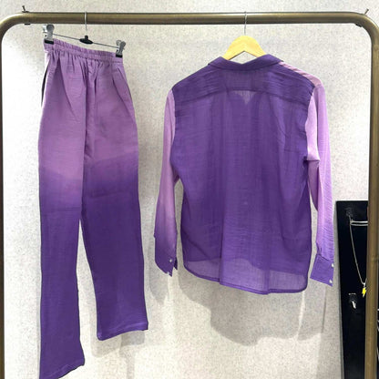 Purple Lavender Ombre Crush Cotton Shirt and Pant Coord Set 