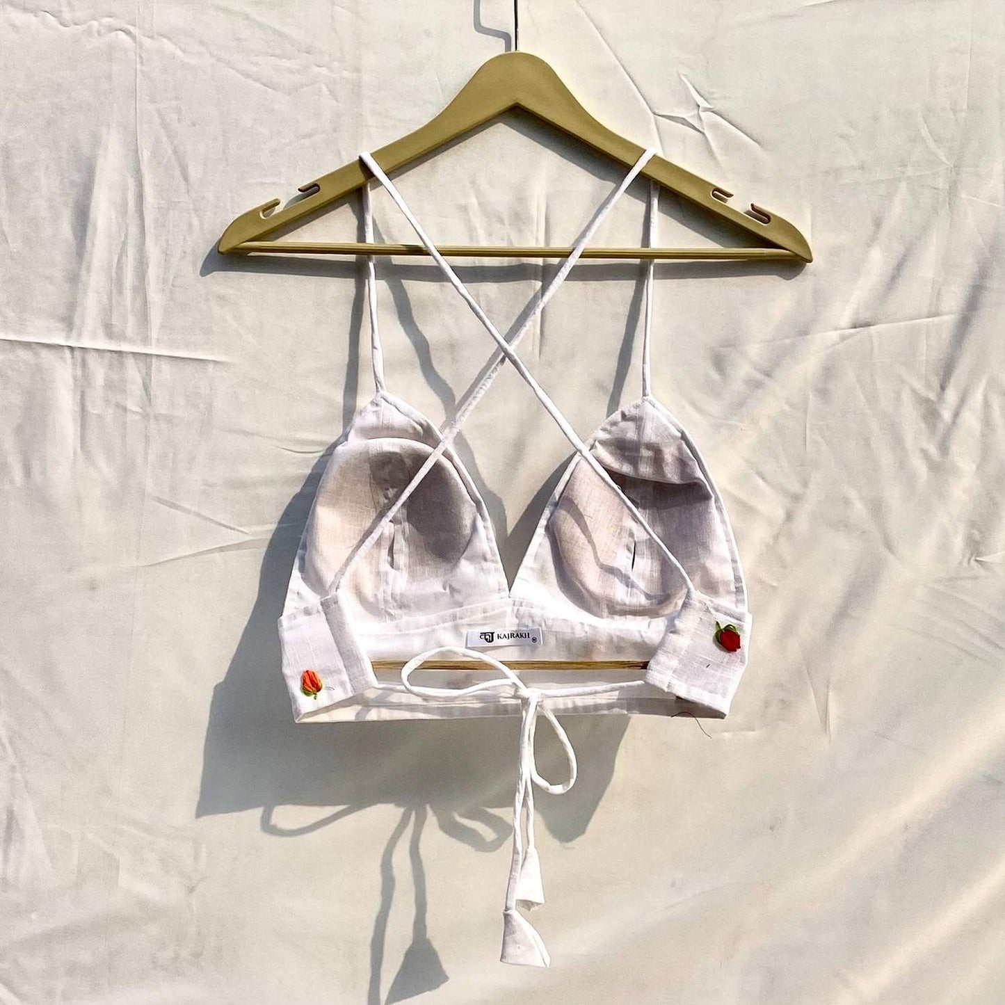 Valentine's Day Collection White Multicolor Leaf Embroidery Removable Pads Bra - KJ10300