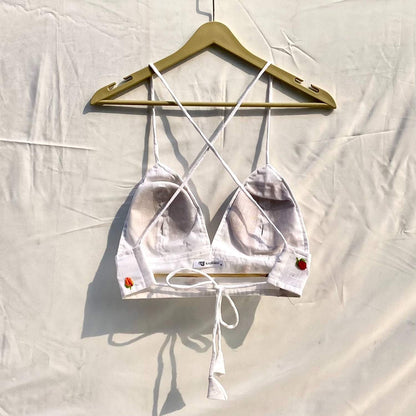 Valentine's Day Collection White Multicolor Leaf Embroidery Removable Pads Bra - KJ10300