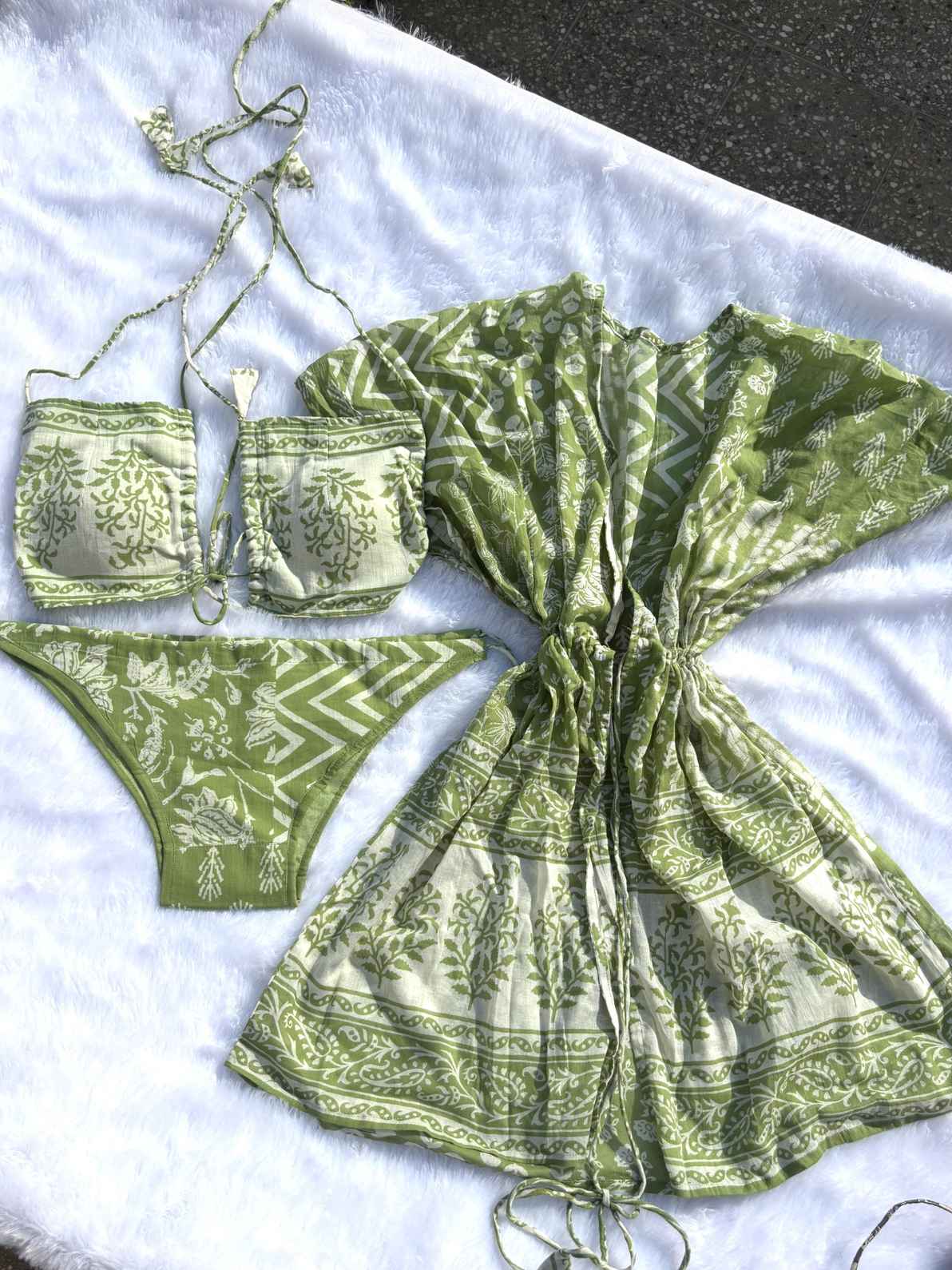 Pista Green 3 Piece beach wear set - KJ10414