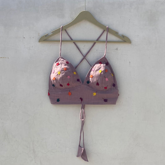 Wine Patel Embroidery Removable Pads Bra - KJ10203