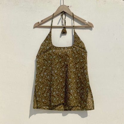 Green Paisley Round Neck Halter Neck Kurti Top - KJ10016