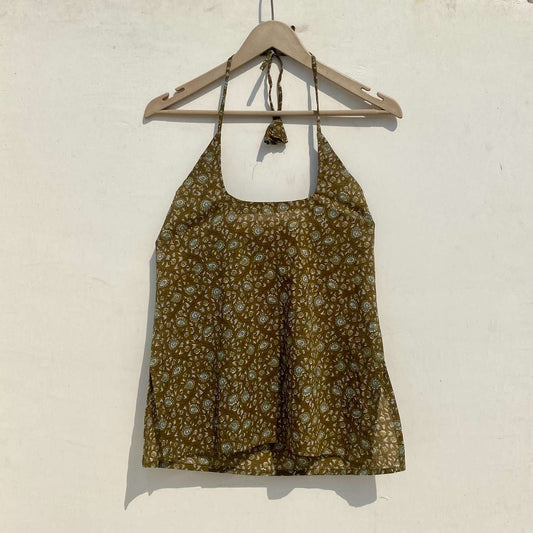 Green Paisley Round Neck Halter Neck Kurti Top - KJ10016