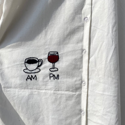 AM PM Hand Embroidery Cotton Women Shirt - KJ10112