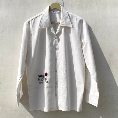 AM PM Hand Embroidery Cotton Women Shirt - KJ10112