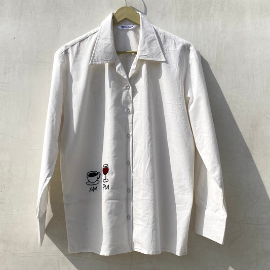 AM PM Hand Embroidery Cotton Women Shirt - KJ10112