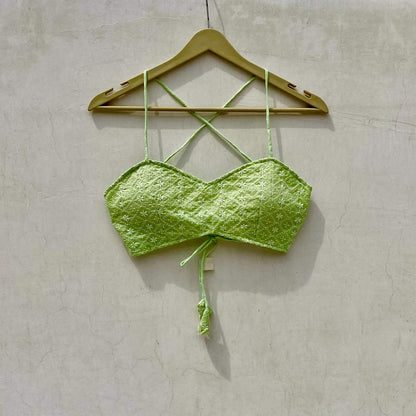 White Mul Shirt and Green Chikan Bra Combo - KJ10075