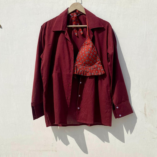 Maroon Plain Shirt and Motif Bra Combo - KJ10030