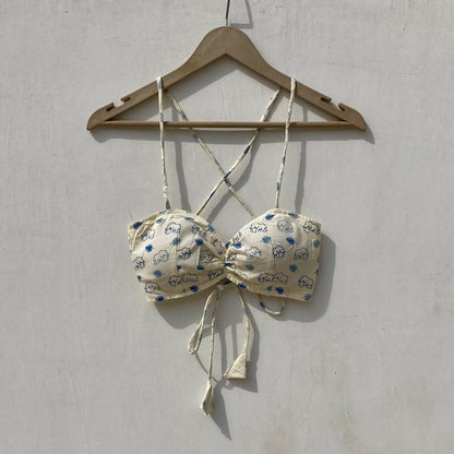 White Blue Elephant Removable Pads Bra - KJ10020