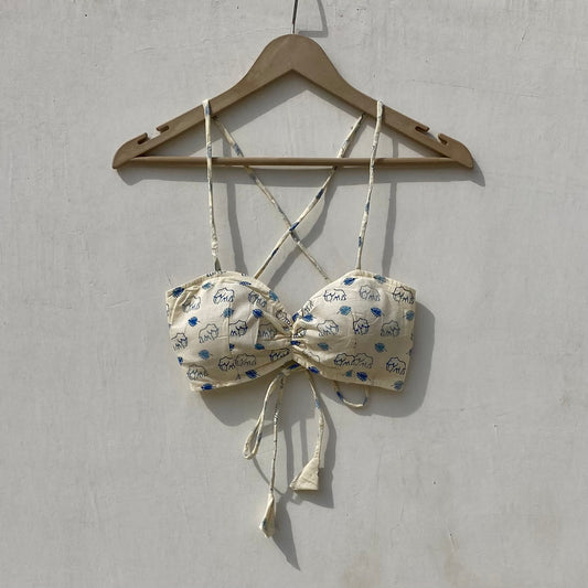 White Blue Elephant Removable Pads Bra - KJ10020