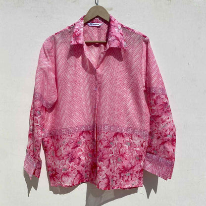 Pink Zig Zag Floral Mul Women Shirt - KJ10011