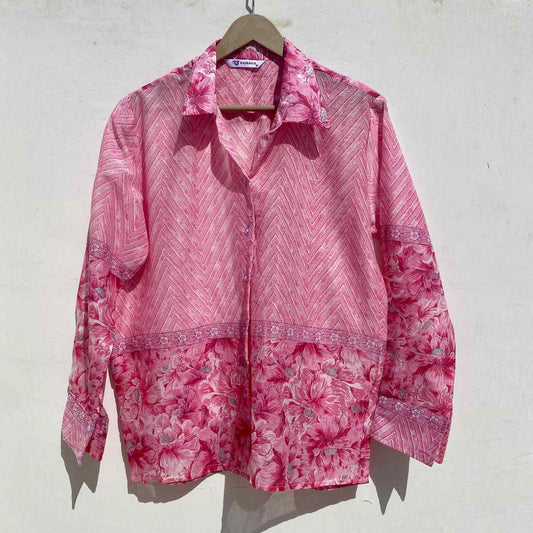 Pink Zig Zag Floral Mul Women Shirt - KJ10011