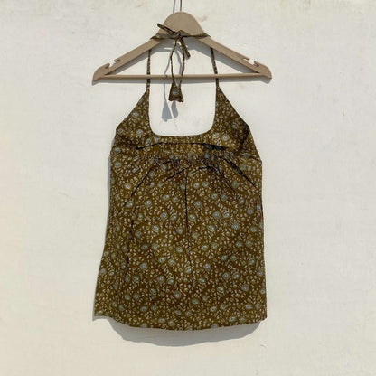 Green Paisley Round Neck Halter Neck Kurti Top - KJ10016