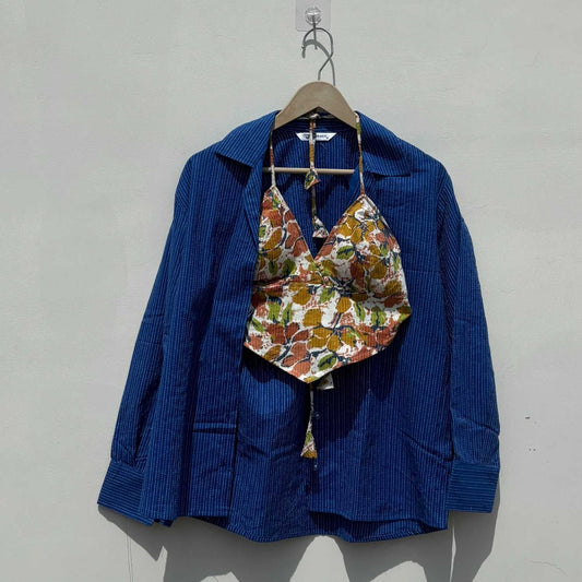 Blue Katha Shirt and Summery Bra Combo - KJ10417
