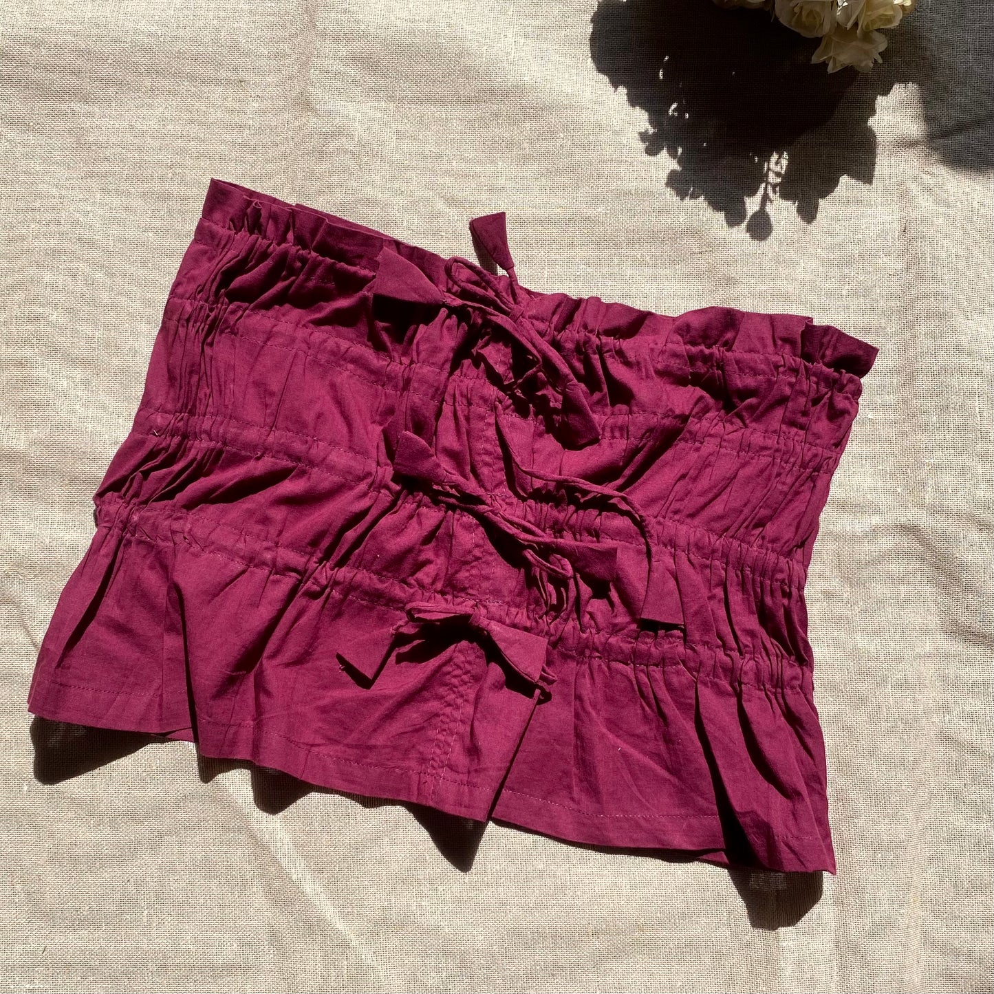 Wine Multi Knot Ribbed Tube Top - KJ10118