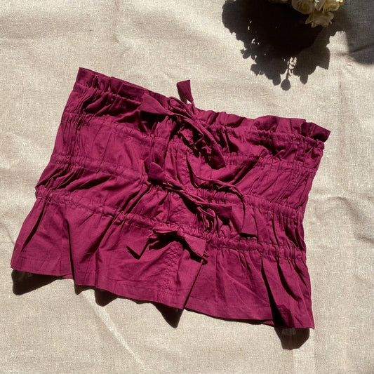 Wine Multi Knot Ribbed Tube Top - KJ10118
