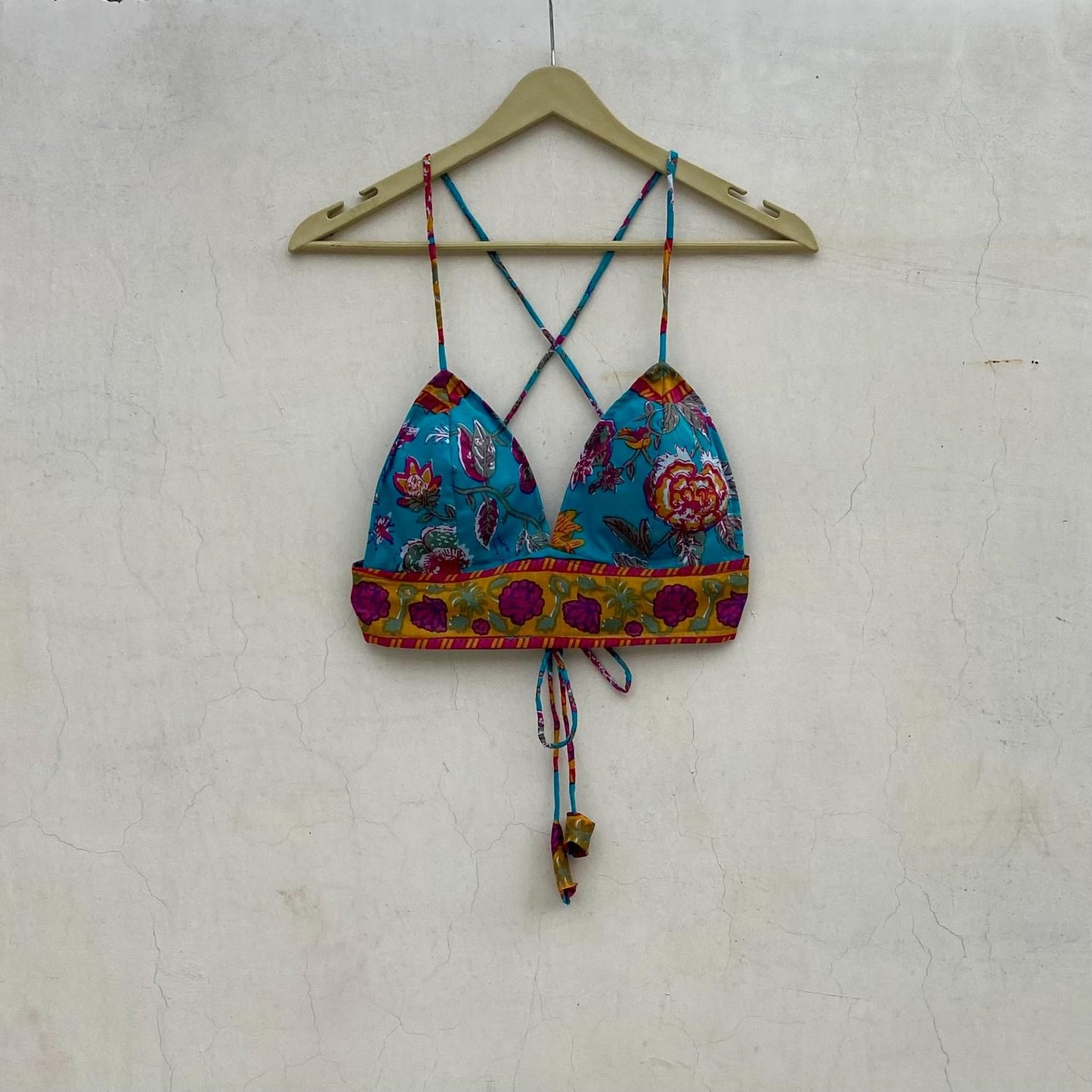 Turquoise Floral Removable Pads Bra - KJ10090