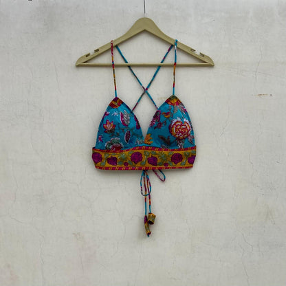 Turquoise Floral Removable Pads Bra - KJ10090