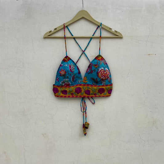Turquoise Floral Removable Pads Bra - KJ10090