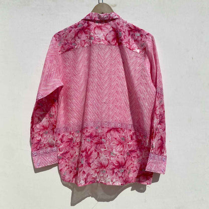 Pink Zig Zag Floral Mul Women Shirt - KJ10011