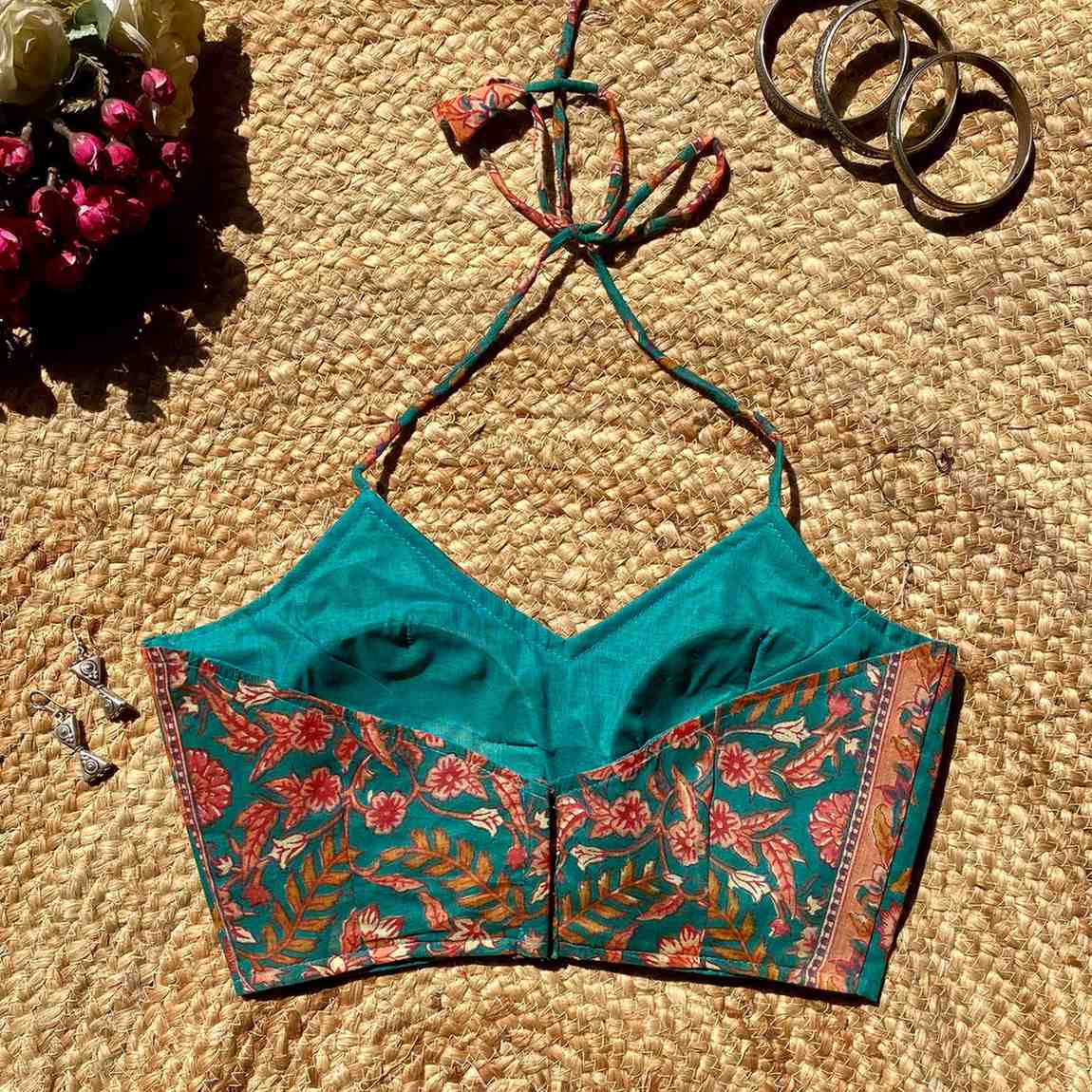 Rama Green Butti Halter Neck Mul Blouse - 700 - FAL10122