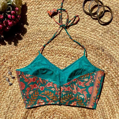 Rama Green Butti Halter Neck Mul Blouse - 700 - FAL10122