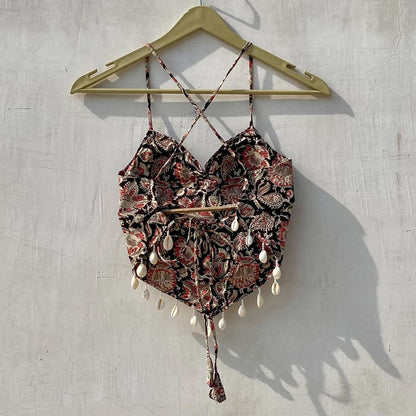 Navratri Black Kalamkari Removable Pads Top - KJ10147