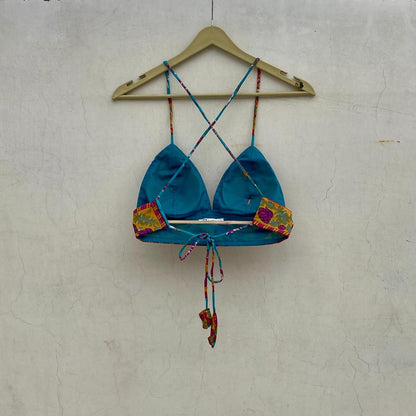 Turquoise Floral Removable Pads Bra - KJ10090