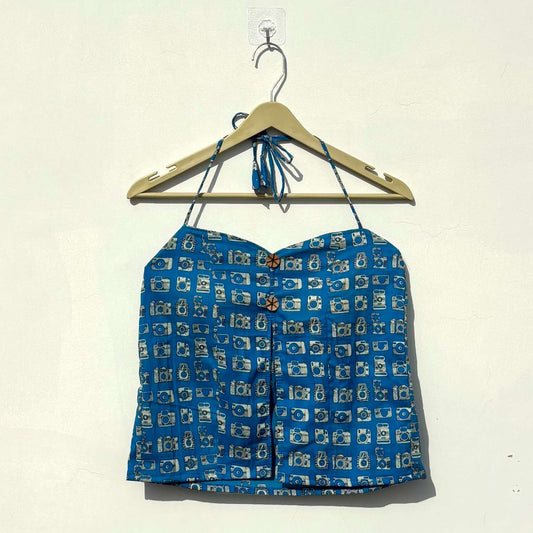 Blue Retro Removable Pads Top - KJ10396
