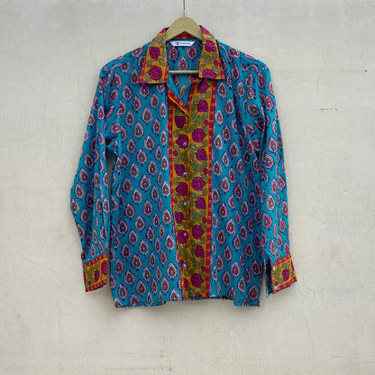 Turquoise Butti Mul Women Shirt - KJ10094