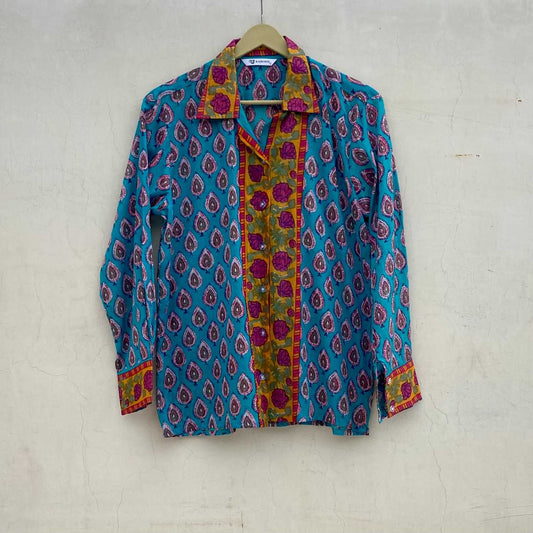 Turquoise Butti Mul Women Shirt - KJ10094