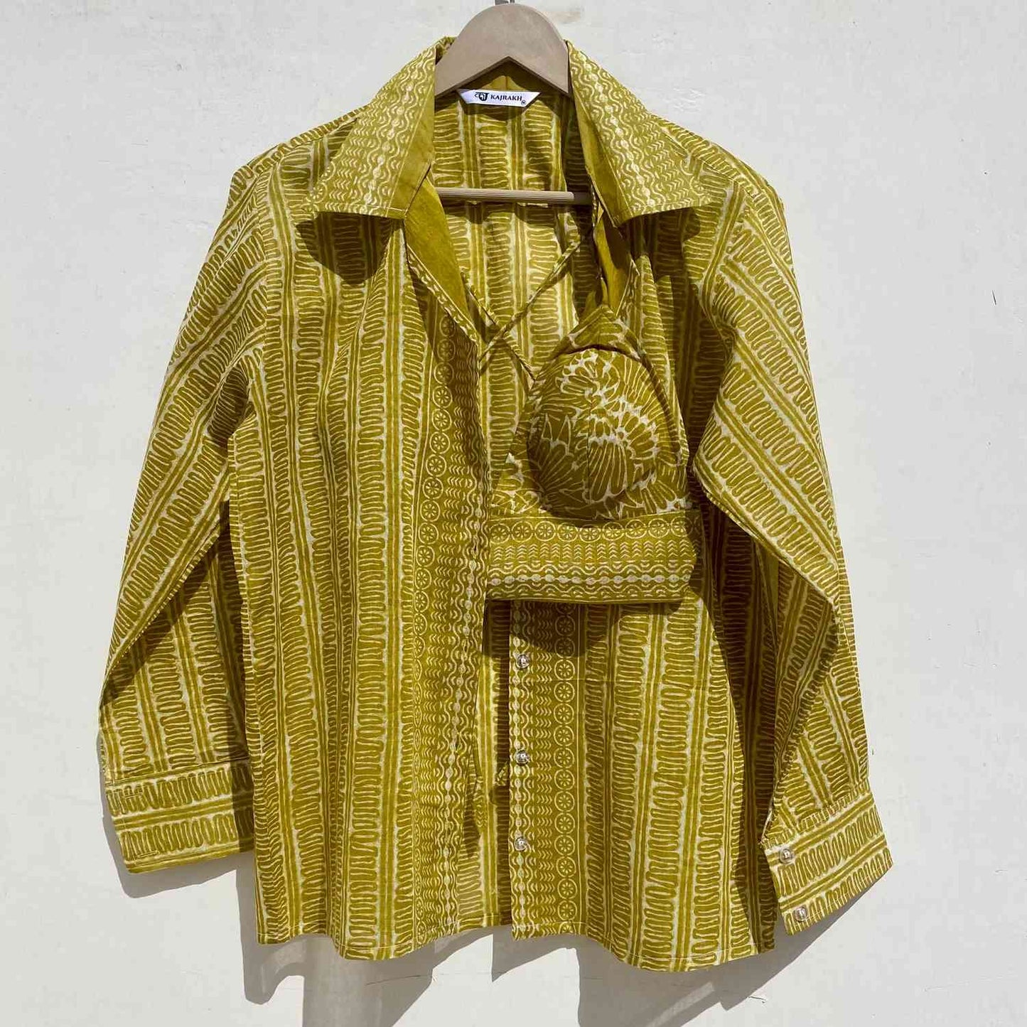 Mustard Abstract Mul Shirt & Bra Combo - KJ10002