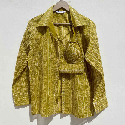 Mustard Abstract Mul Shirt & Bra Combo - KJ10002
