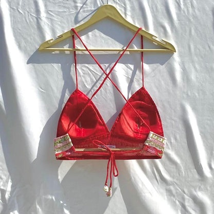 Red Jaal Handblock Removable Pads Bra - Kj10341
