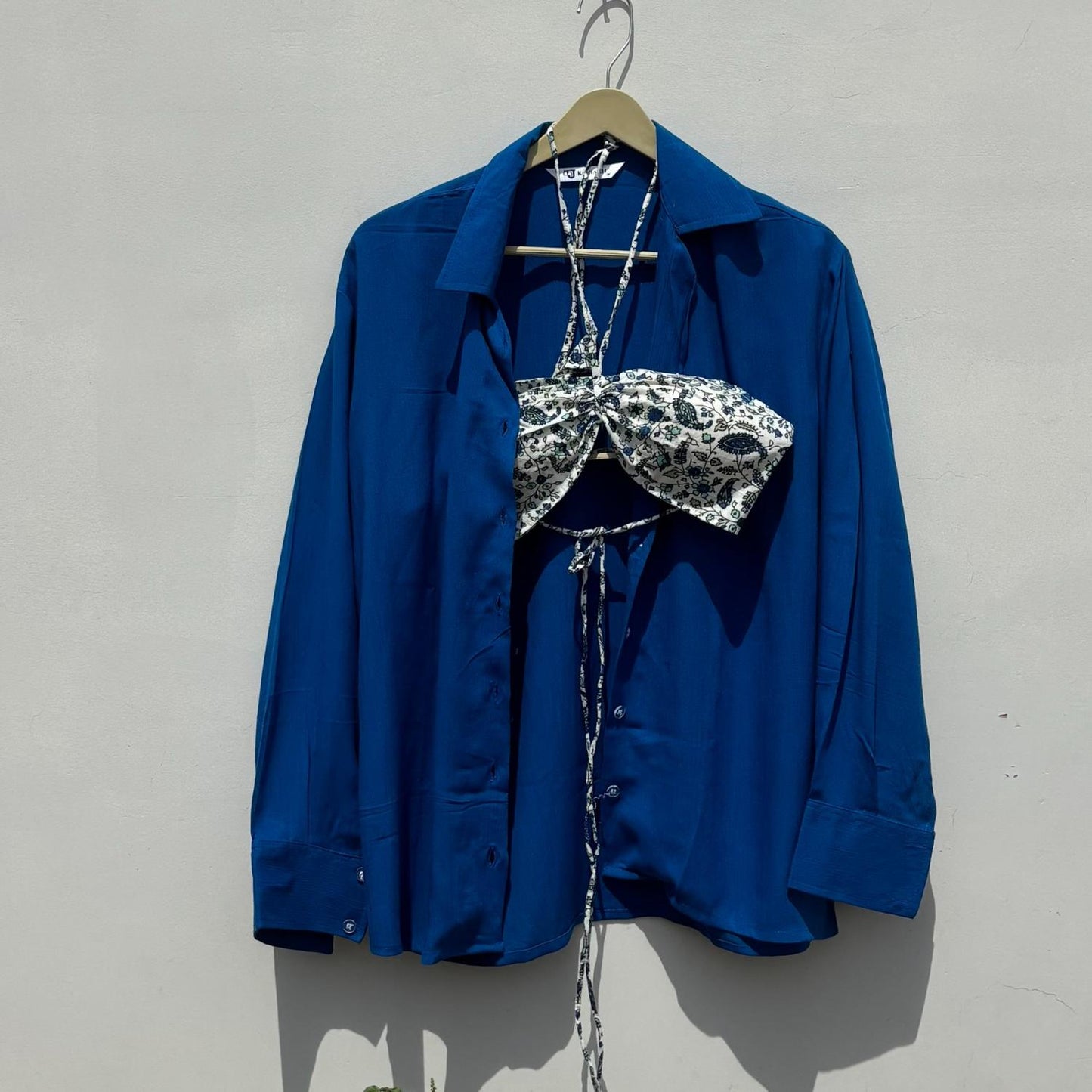 Crush Blue Shirt and Paisley Bra Combo - KJ10423