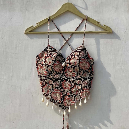 Navratri Black Kalamkari Removable Pads Top - KJ10147