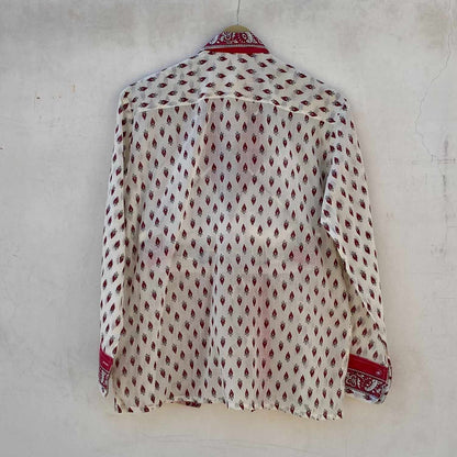 White Red Butti Mul Women Shirt - KJ10229