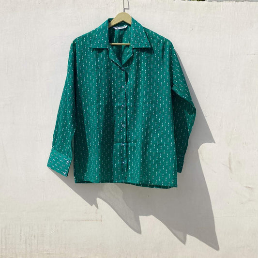 Rama Green Small Motif Mul Women Shirt - KJ10036